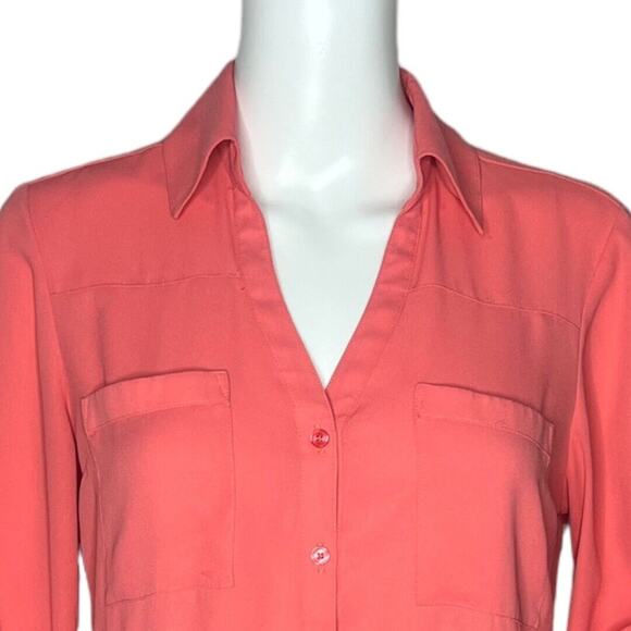 Express Shirt Womens Small Coral Pink Chiffon Portofino Office Business Casual - Picture 5 of 7